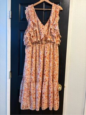 Black Tape_ Orange and Cream Floral Maxi Dress